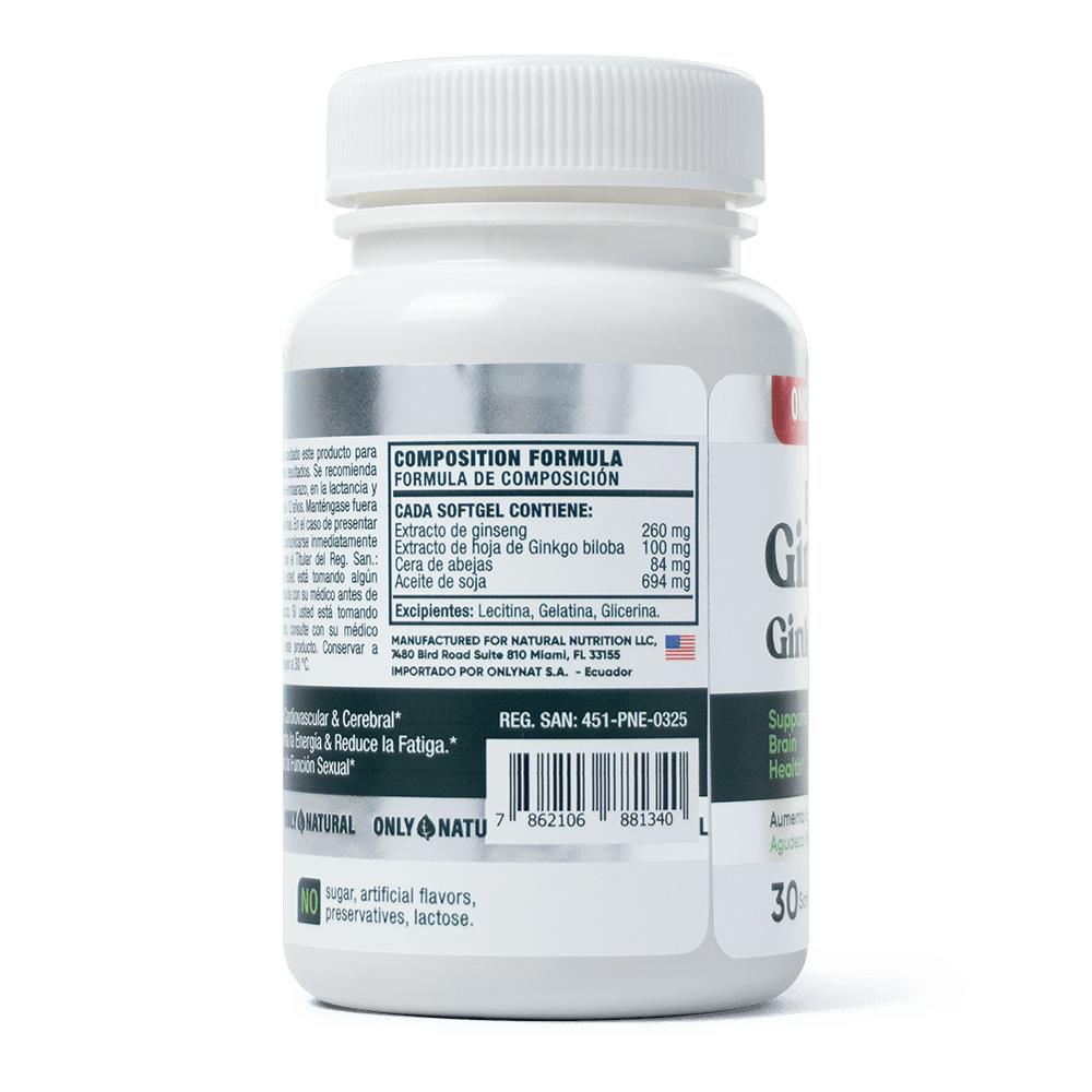 Only Natural Fitina Ginseng Ginkgo Biloba 30 softgels