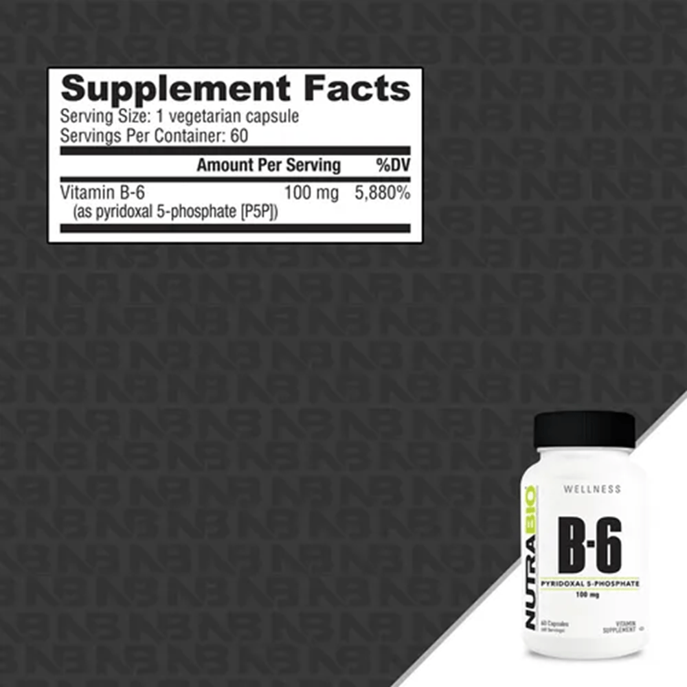 NutraBio Vitamina B6 100 mg 60 Cápsulas